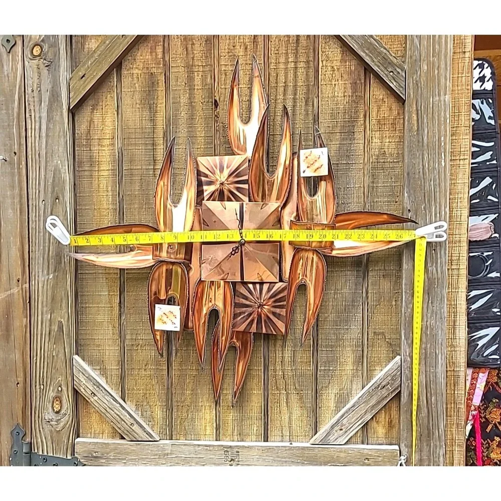 Brutalist Wall Clock Mid-Century Modern ‎ unsigned Copper Enamel Works 28